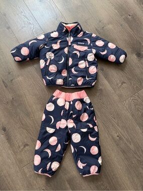 Patagonia Tribbles Navy & Pink Moon Print Puffer Jacket and Pants Set 6-12 month